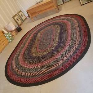 Large Vintage Oval Braided Rag Rug  12.8 x 9.7