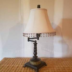 Romantic Swing Arm Table Lamp with Beaded Fringe Shade