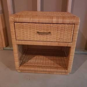Vintage Single Drawer Wicker Nightstand Side Table