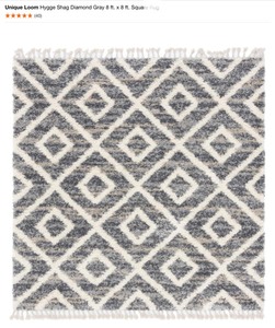 lot 11 image: UNIQUE LOOM Hygge Shag Diamond Gray 8 ft. x 8 ft. Square Rug. Various Conditions. See Pictures