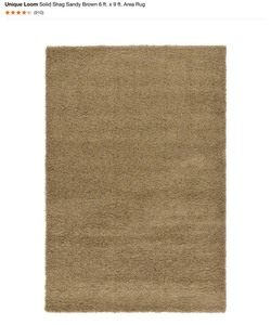 lot 23 image: UNIQUE LOOM Solid Shag Sandy Brown 6 ft. x 9 ft. Area Rug. See Pictures