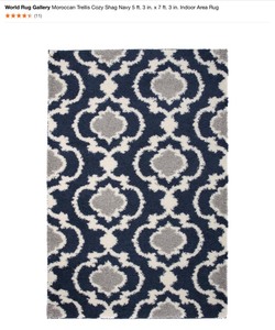 lot 30 image: WORLD RUG GALLERY Moroccan Trellis Cozy Shagy Navy 5 ft. 3 in. x 7 ft. 3 in. Indoor Area Rug. See Pictures