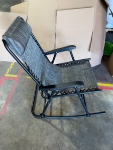 lot 46 image: UNBRANDED Bellini Folding Zero Gravity Grey Rocking Lounge Metal Sling Chair Outdoor Rocking Chair. See Pictures