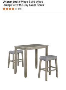 lot 48 image: UNBRANDED 3-Piece Solid Wood Dining Set with Gray Color Seats. See Pictures