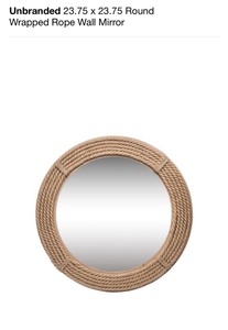 lot 57 image: UNBRANDED 23.75 x 23.75 Round Wrapped Rope Wall Mirror. See Pictures