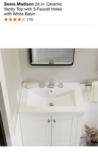 lot 64 image: SWISS MADISON 24 in. Ceramic Vanity Top with 3-Faucet Holes with White Basin. See Pictures