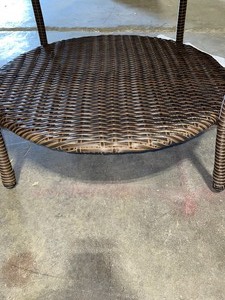 lot 72 image: HAMPTON BAY Cambridge Brown Round Wicker Outdoor Coffee Table. See Pictures
