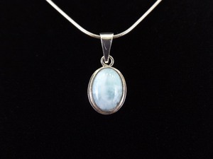 .925 Sterling Silver Larimar Cabochon Pendant Necklace