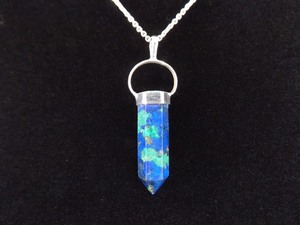 .925 Sterling Silver Natural Blue Azurite Healing Crystal Pendant Necklace