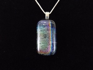 .925 Sterling Silver Blue Dichroic Glass Pendant Necklace