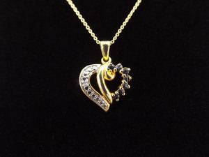 .925 Sterling Silver Diamond Accented Onyx Vermeil Heart Pendant Necklace