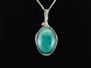 .925 Sterling Silver Malachite Cabochon Pendant Necklace
