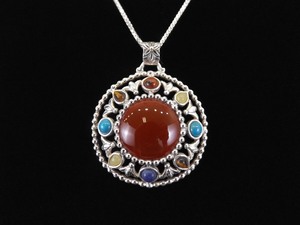 .925 Sterling Silver Multi Stone Pendant Necklace