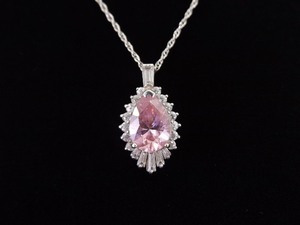 .925 Sterling Silver Pink Sapphire Crystal Pendant Necklace