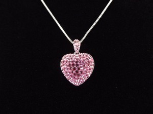 .925 Sterling Silver Pink Crystal Heart Pendant Necklace