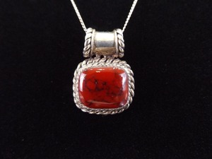 .925 Sterling Silver Oxblood Jasper Cabochon Pendant Necklace