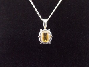 .925 Sterling Silver Emerald Cut Citrine Pendant Necklace