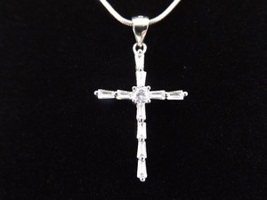 .925 Sterling Silver Crystal Cross Pendant Necklace