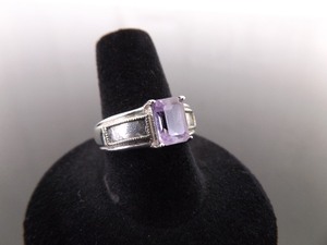 .925 Sterling Silver Emerald Cut Amethyst Ring Size 8