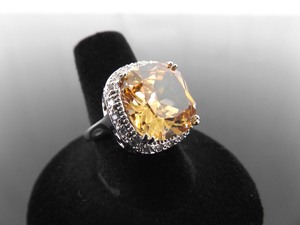 .925 Sterling Silver Large Citrine Crystal Cocktail Ring Size 7.5