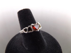 .925 Sterling Silver Heart Cut Garnet Ring Size 6.5