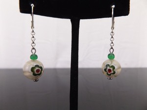 .925 Sterling Silver Murano Millefiori Dangle Hook Spring Latch Earrings