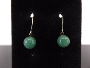 .925 Sterling Silver Jade Ball Dangle Hook Earrings