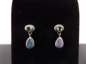 .925 Sterling Silver Inlayed Opal Dangle Hook Earrings