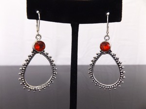 .925 Sterling Silver Ruby Crystal Dangle Spring Latch Hook Cocktail Earrings