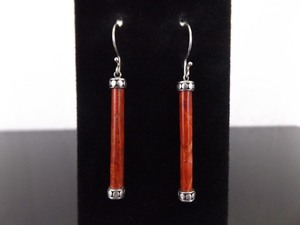 .925 Sterling Silver Red Coral Pillar Dangle Hook Earrings