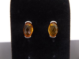 .925 Sterling Silver Faceted Amber Post Earrings
