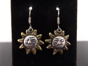 .925 Sterling Silver Sunface Dangle Hook Earrings
