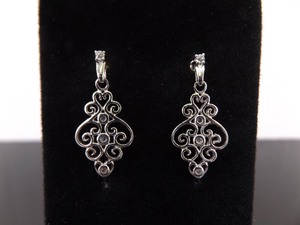 .925 Sterling Silver Crystal Accented Scrolled Dangle Post Earrings