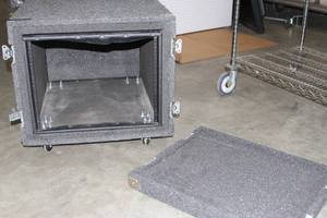 lot 65 image: Grundorf Professional Carpeted Rolling Equipment Rack with Removable Front & Rear Doors  Covers & Heavy Duty Casters