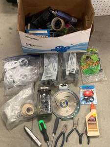 lot 43 image: Box of Misc. Tools & Hardware