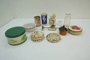 Candle holder, assorted glassware, and plates