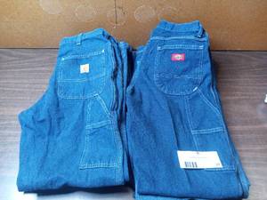 lot 27 image: 6 Pairs of Denim Pants- 2 30 x 32 Dickies Carpenter Denim Pants, 1 40 x 32 Dickies Carpenter Denim Pants,1 32x30 Carhartt Denim Relaxed Fit Pants,  1 29x32 Carhartt Carpenter Pants, 1 30x30 Carhartt Carpenter Pants