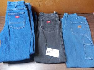 lot 30 image: 7 Pairs of Dickies & Carhartt Jeans- 1 32x34 Dickies Carpenter Jeans, 1 32x34 Dickies Black Relaxed Fit Jeans, 2 32x32 Dickies Relaxed Fit Jeans,1 31x32 Dickies  Carpenter Jeans, 1 33x30 Dickies Carpenter Jeans, 1 32x34 Carhartt Carpenter Jeans,
