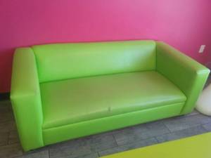 lot 1 image: Lime Green Sofa and Chair.