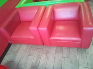 lot 29 image: Red Occasional Accent Chairs (2)