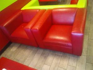 lot 39 image: Red Occasional Accent Chairs (2)
