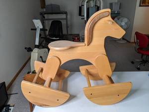 lot 500 image: Vintage Hand Crafted Childs Wooden Rocking Horse