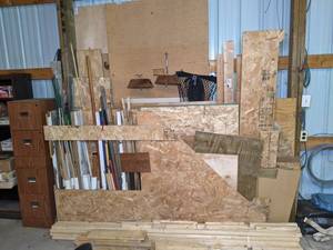 lot 64 image: Large Lot of Wood, Peg Board, Handles, Netting, Etc.