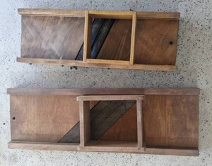 lot 29 image: (2) Vintage Primitive Wooden 2 & 3 Blade Slaw Kraut Cutter
