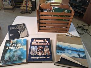 lot 398 image: Wood BookMagazine Rack & Set of Various Books
