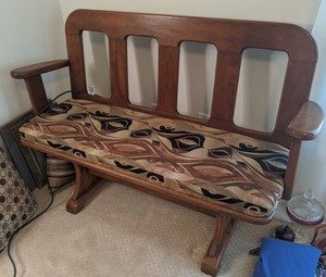 lot 367 image: Antique Wood Bench w Padded Seat