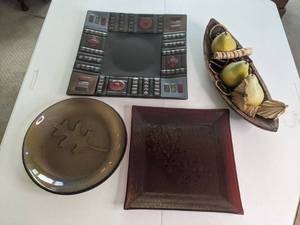 lot 401 image: Glass Plates and Wood Bowl