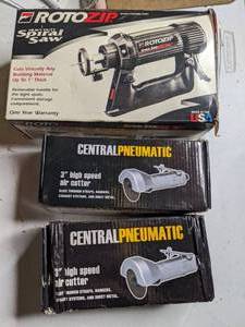 lot 155 image: RotoZip Spiral Saw and (2) Central Pneumatic 3 Air Cutters