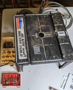 lot 97 image: Skil Combination Jig Saw and Router Table wAccessories