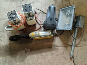 lot 142 image: (3) Various Lights and (2) Vintage Bit Sharpeners
